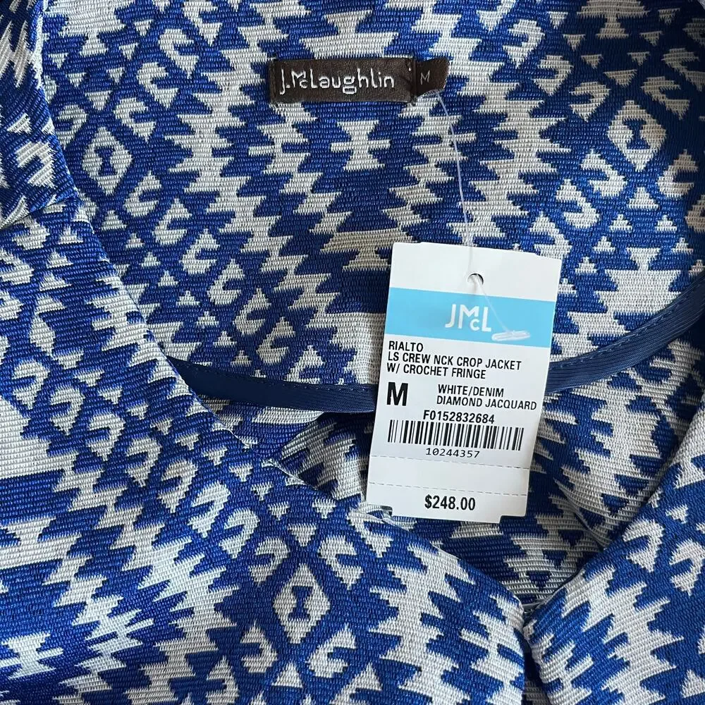 J. McLaughlin Rialto Jacquard Fringe Crop Jacket M NWT